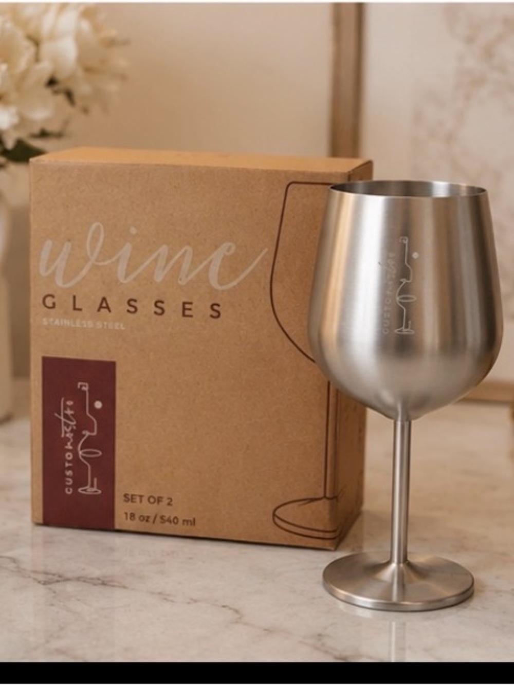 Brushed Stainless Steel Wine Glass - Custom Artisan